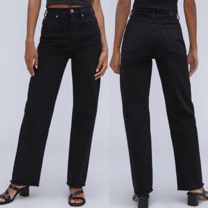 NEW Everlane The Way High Jean Organic Cotton High Rise Sz 28 Black Wash Raw Hem